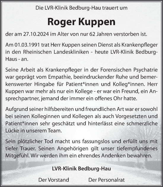 Traueranzeige von Roger Kuppen von NNA