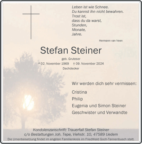 Traueranzeige von Stefan Steiner von NNA