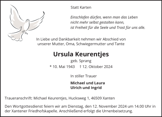 Traueranzeige von Ursula Keurentjes von NNA