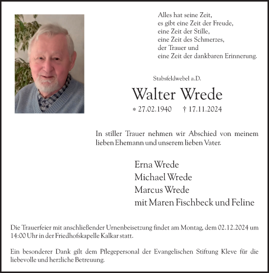 Traueranzeige von Walter Wrede von NNA