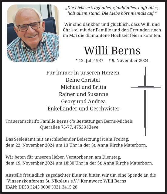 Traueranzeige von Willi Berns von NNA