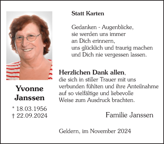 Traueranzeige von Yvonne Janssen von NNA