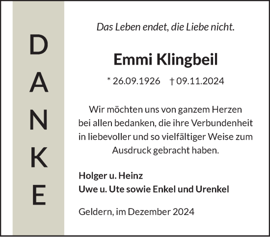 Traueranzeige von Emmi Klingbeil von NNA