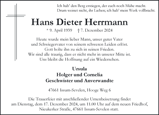 Traueranzeige von Hans Dieter Herrmann von NNA