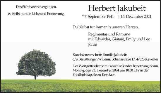 Traueranzeige von Herbert Jakubeit von NNA