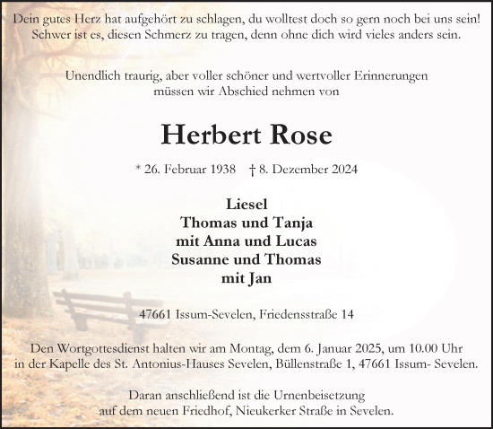 Traueranzeige von Herbert Rose von NNA