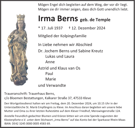 Traueranzeige von Irma Berns von NNA