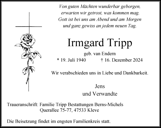 Traueranzeige von Irmgard Tripp von NNA