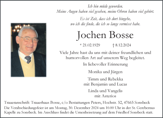 Traueranzeige von Jochen Bosse von NNA