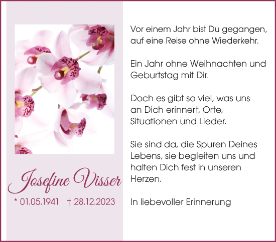 Traueranzeige von Josefine Visser von NNA