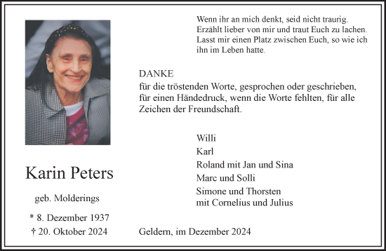 Traueranzeige von Karin Peters von NNA