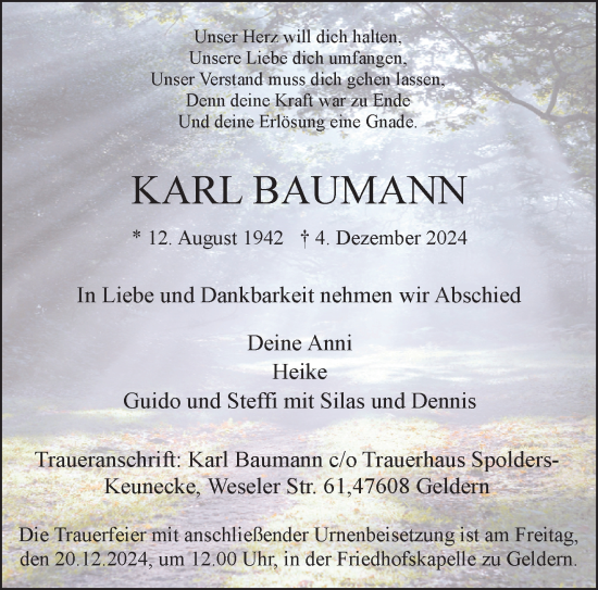 Traueranzeige von Karl Baumann von NNA