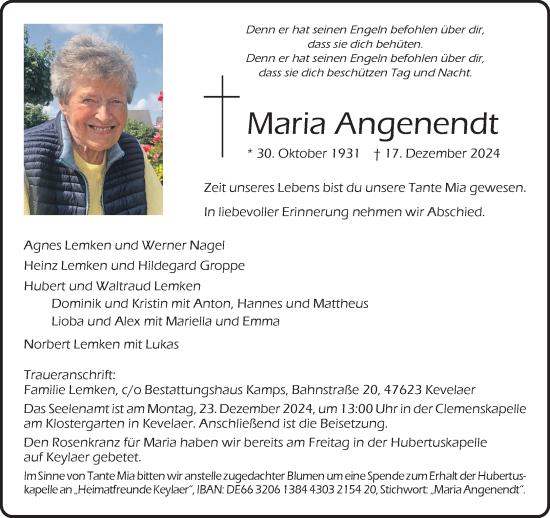 Traueranzeige von Maria Angenendt von NNA