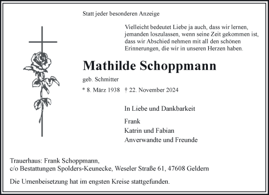 Traueranzeige von Mathilde Schoppmann von NNA