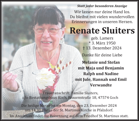 Traueranzeige von Renate Sluiters von NNA