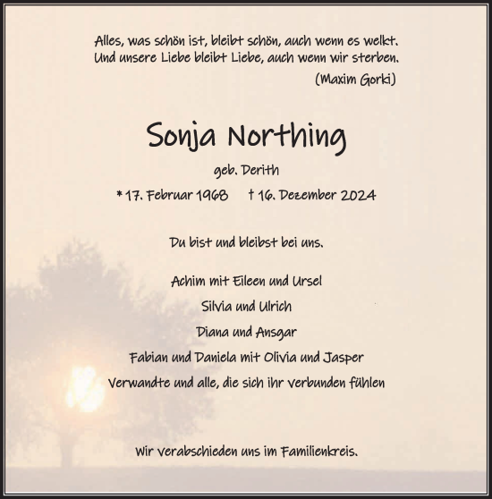 Traueranzeige von Sonja Northing von NNA