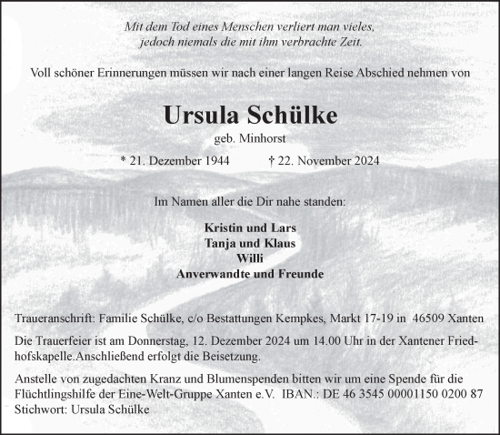 Traueranzeige von Ursula Schülke von NNA