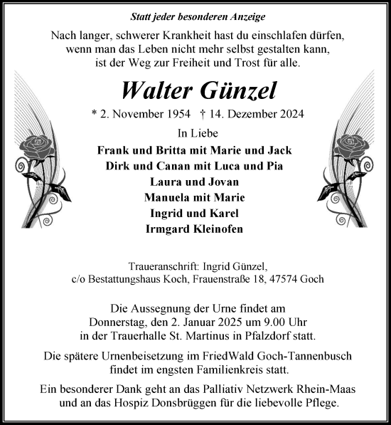 Traueranzeige von Walter Günzel von NNA