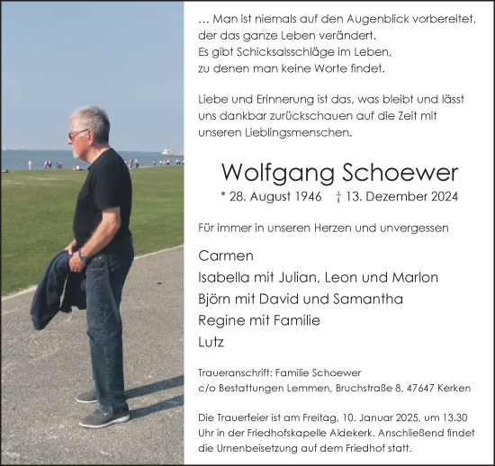 Traueranzeige von Wolfgang Schoewer von NNA