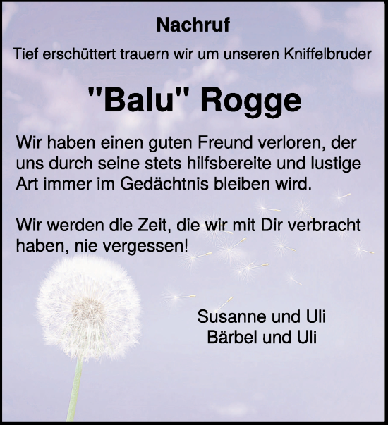 Traueranzeige von Balu Rogge von NNA