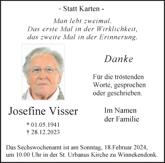 Traueranzeige von Josefine Visser von NNA