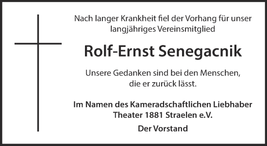 Traueranzeige von Rolf-Ernst Senegacnik von NNA