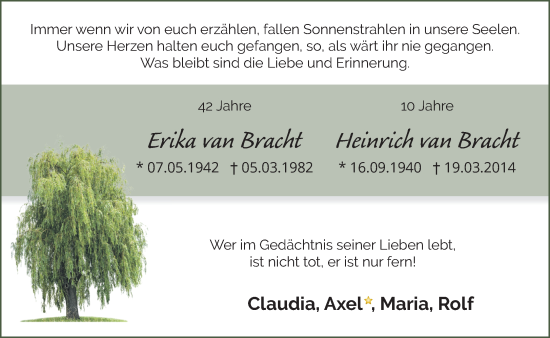 Traueranzeige von Erika und Heinrich van Bracht von NNA