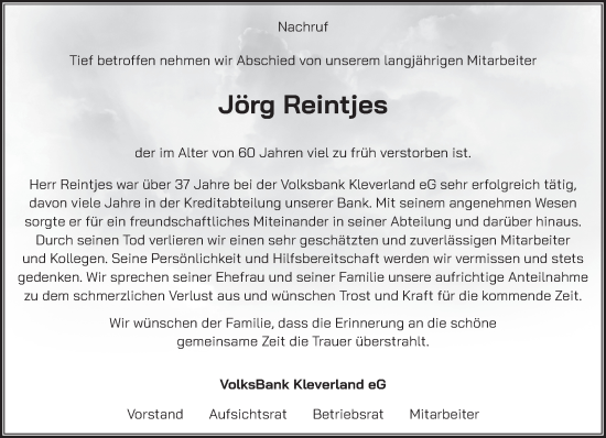 Traueranzeige von Jörg Reintjes von NNA