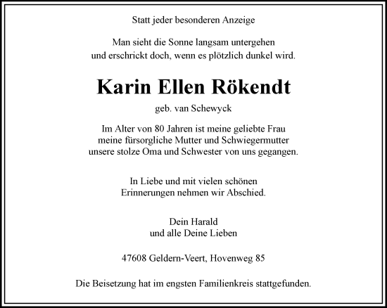 Traueranzeige von Karin Ellen Rökendt von NNA