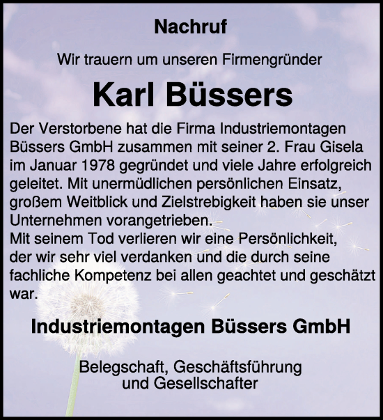 Traueranzeige von Karl Büssers von NNA