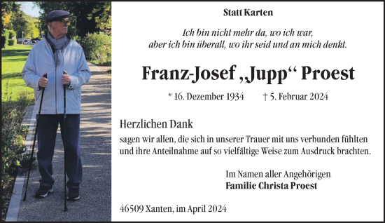 Traueranzeige von Franz-Josef Proest von NNA