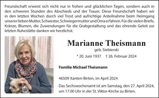 Traueranzeige von Marianne Theismann von NNA