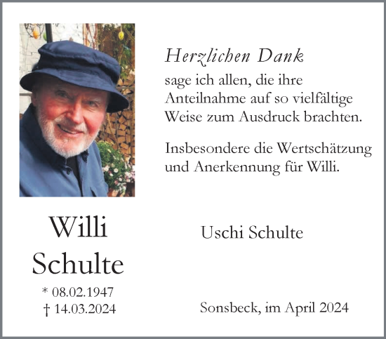 Traueranzeige von Willi Schulte von NNA