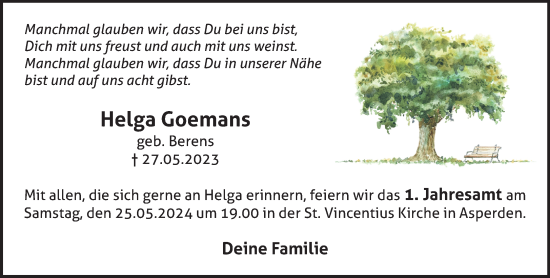 Traueranzeige von Helga Goemans von NNA