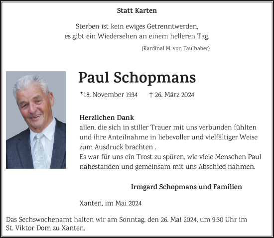 Traueranzeige von Paul Schopmans von NNA