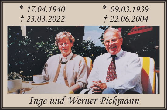 Traueranzeige von Inge und Werner Pickmann  von NNA