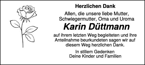 Traueranzeige von Karin Düttmann von NNA