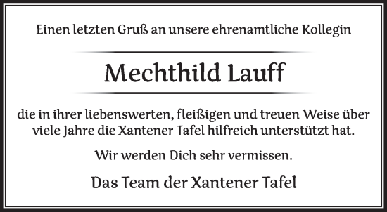 Traueranzeige von Mechthild Lauff von NNA