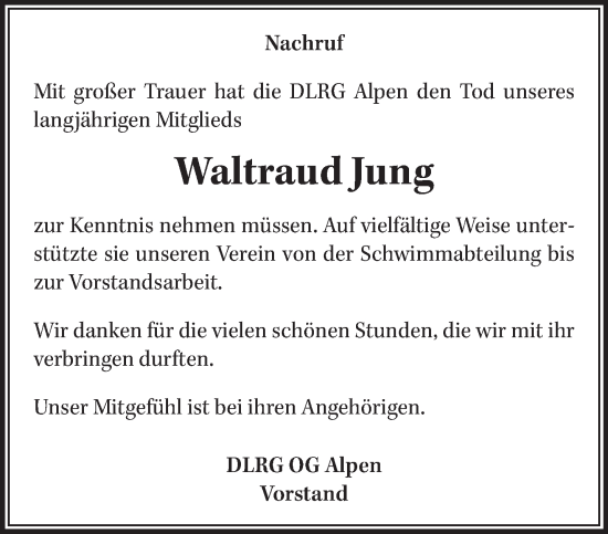 Traueranzeige von Waltraud Jung von NNA