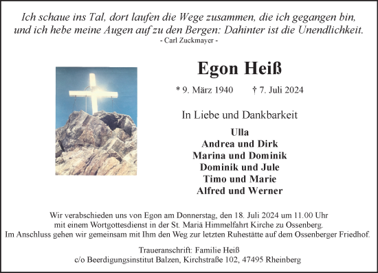 Traueranzeige von Egon Heiß von NNA