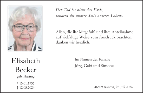 Traueranzeige von Elisabeth Becker von NNA