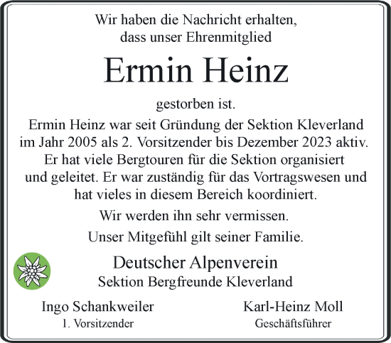 Traueranzeige von Ermin Heinz von NNA