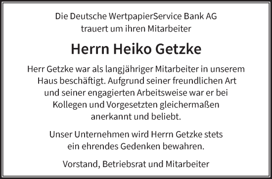 Traueranzeige von Heiko Getzke von NNA