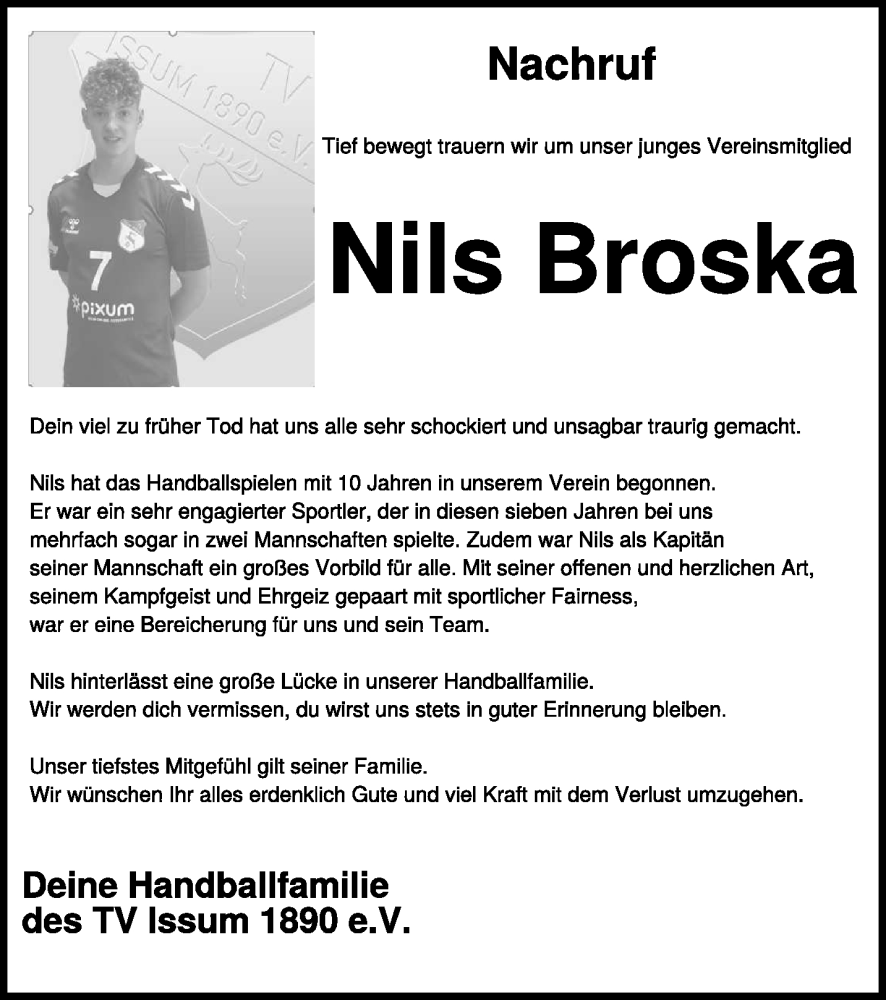  Traueranzeige für Nils Broska vom 31.07.2024 aus NNA