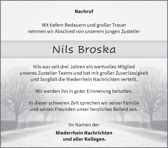 Traueranzeige von Nils Broska von NNA