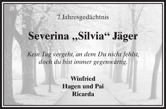 Traueranzeige von Severina Jäger von NNA