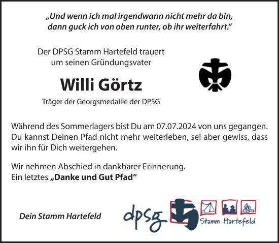 Traueranzeige von Willi Görtz von NNA