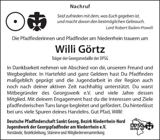 Traueranzeige von Willi Görtz von NNA