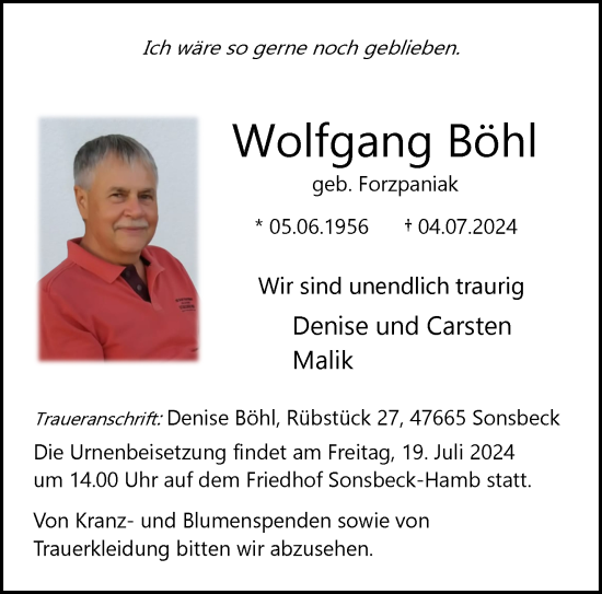 Traueranzeige von Wolfgang Böhl von NNA