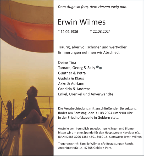 Traueranzeige von Erwin Wilmes von NNA